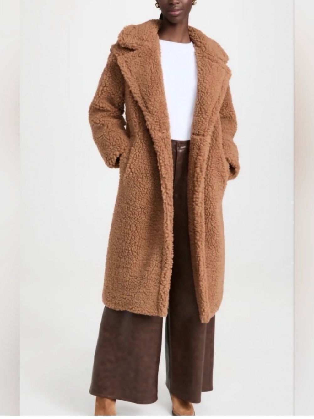 Zara Brown Teddy Faux-Shearling Mid-Length Coat Size Medium - Picture 2 of 13